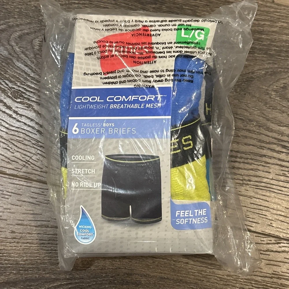 Hanes Cool Comfort Boys Large 14-16 Boxer Briefs Breathable Mesh Stretch 6 Pack